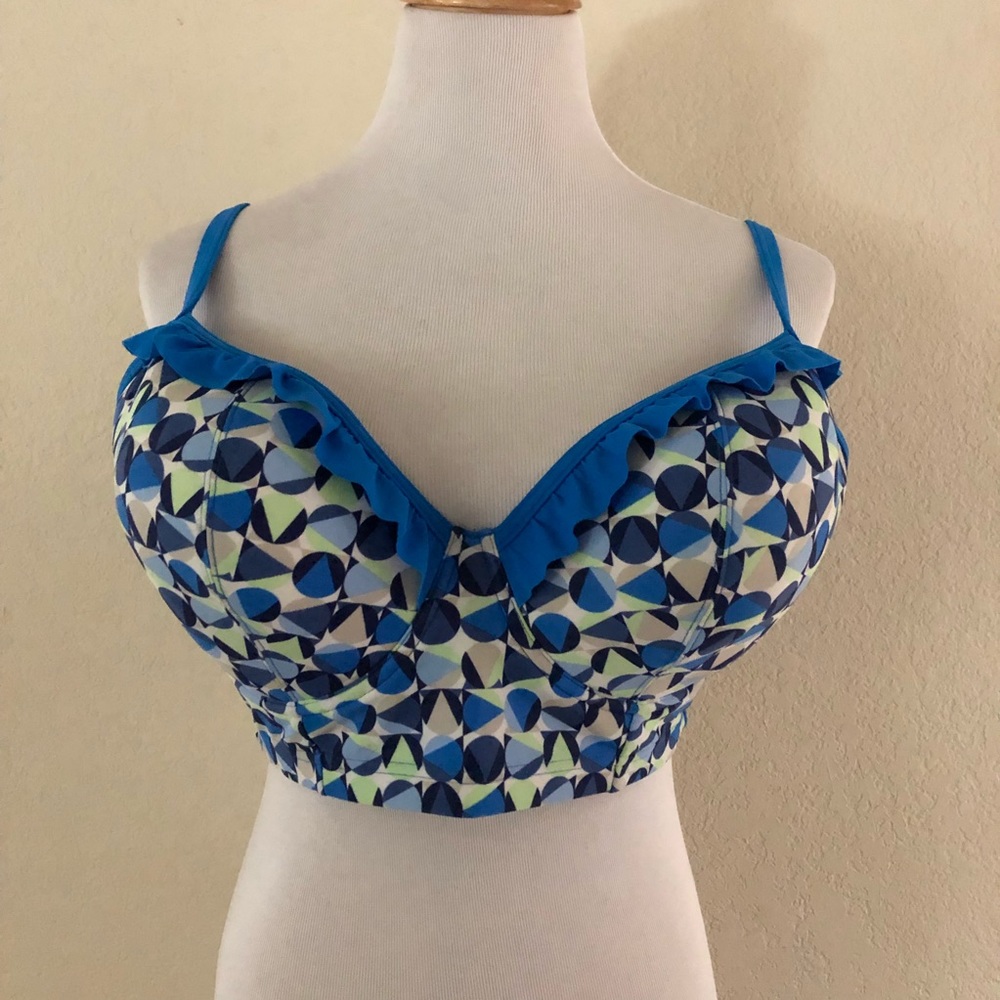 Figleaves Blue Longline Bikini Top 36F
